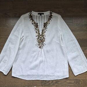 Lafayette 148 New York Beaded Tunic 100% Linen